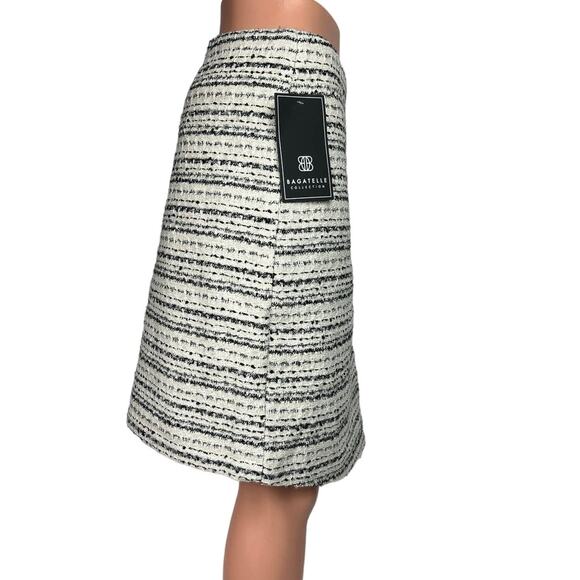 Bagatelle NWT White Black Tweed Striped Asymmetric Pencil Straight Wrap Skirt L - Picture 2 of 7